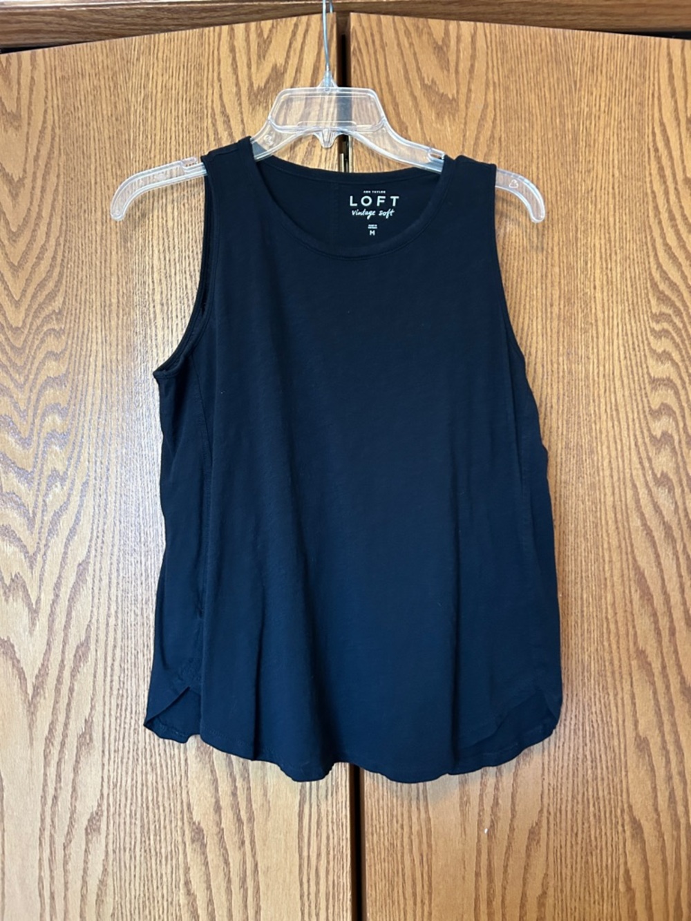 LOFT Black Crewneck Tank with Slight A-Line Hem